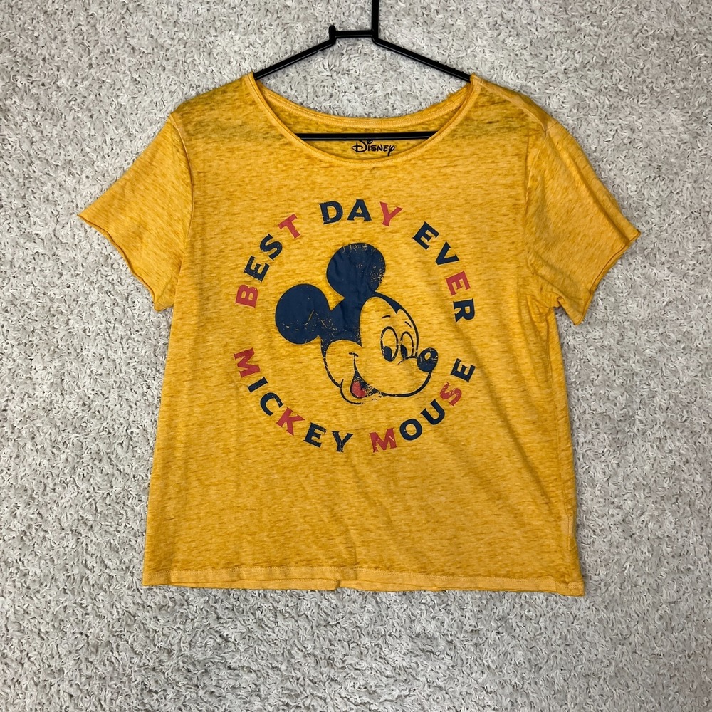 Disney Mickey Mouse Tee Shirt Womens Medium Yellow Best Day Ever Sleepwear